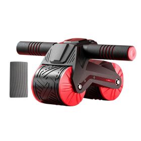 2 In 1 Belly Wheel Balanced Support and Digital Counter Automatic Rebound Mute Abdominal Exerciser Arm Muscles Slimming Home Gym (Ships From: China, Color: BLACK RED)