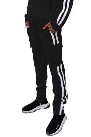 Two Stripe Cargo Pouch Track Pants (Color: BLACK WHITE, size: L)