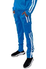 Two Stripe Cargo Pouch Track Pants (Color: AQUA WHITE, size: 3XL)