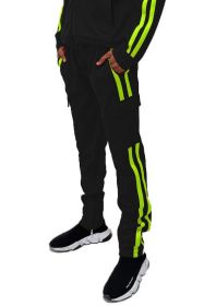 Two Stripe Cargo Pouch Track Pants (Color: black lime, size: M)