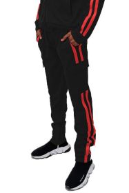 Two Stripe Cargo Pouch Track Pants (Color: black orange, size: 2XL)