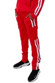 Two Stripe Cargo Pouch Track Pants (Color: RED WHITE, size: XL)