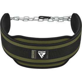 RDX T7 Weight Training Dipping Belt With Chain (Color: ARMY GREEN, size: Standard Size)