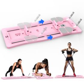 4 In 1 Foldable Pilates Reformer Sliding Board Exercise Board for Home Pilates Equipment Set with Timer Phone Holder 2 Resistance Bands (Option: Pink)