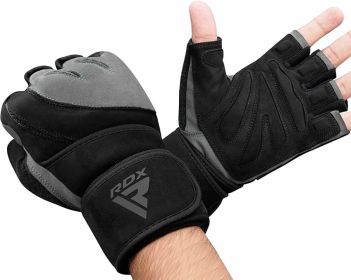 RDX L4 Open Finger Weightlifting Gym Gloves (Color: GRAY/BLACK, size: XL)