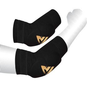 RDX HY CE Certified Padded Elbow Sleeve for Muay Thai & MMA Workout OEKO-TEXÂ®Â Standard 100 certified (Color: BLACK/GOLDEN, size: S)