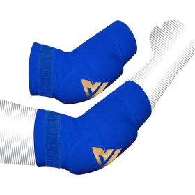 RDX HY CE Certified Padded Elbow Sleeve for Muay Thai & MMA Workout OEKO-TEXÂ®Â Standard 100 certified (Color: BLUE/GOLD, size: L)