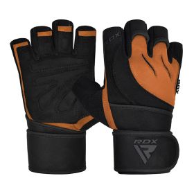 RDX L4 Open Finger Weightlifting Gym Gloves (Color: TAN/BLACK, size: L)