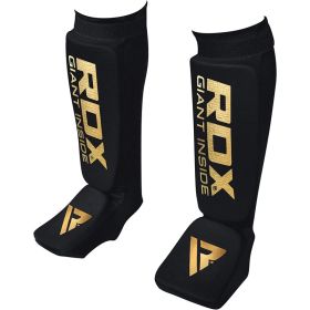 RDX SI MMA Gel Padded Lightweight Shin Instep Guard OEKO-TEXÂ®Â Standard 100 certified (Color: BLACK/GOLD, size: M)